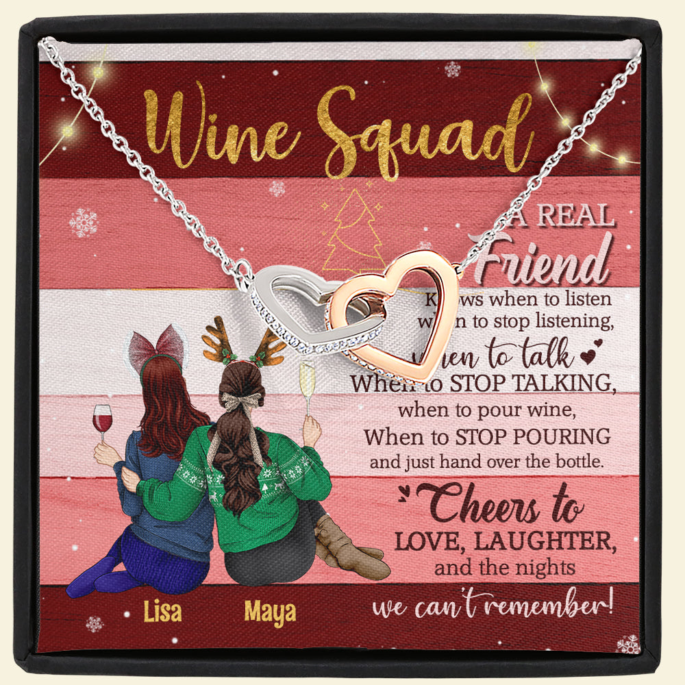 Friends Wine Squad - Personalized Interlocking Hearts Necklace - Gift for Friends - Back Sitting Girls - Jewelry - GoDuckee