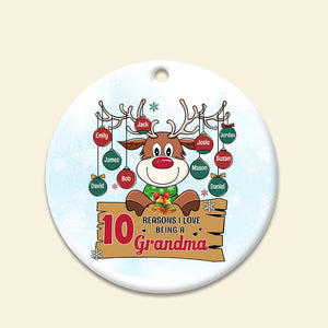 10 Reasons Being A Reindeer Grandma - Personalized Ceramic Ornament - Christmas Gift For Grandma - Upto 10 Kids - Ornament - GoDuckee