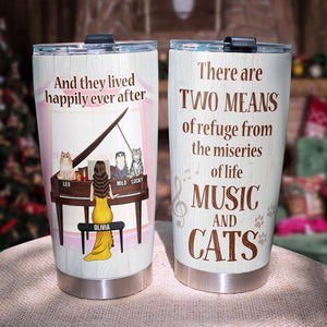Piano Girl - Music and Cats - Personalized Tumbler Cup - Gift for Piano Players - Tumbler Cup - GoDuckee
