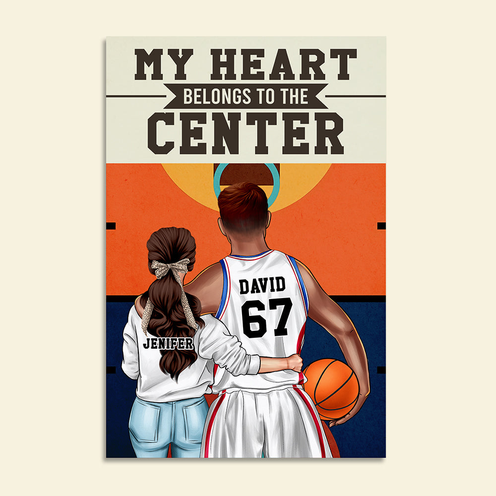 Personalized Basketball Couple Poster - My Heart Belongs To The Center - Couple Shoulder to Shoulder - Poster & Canvas - GoDuckee