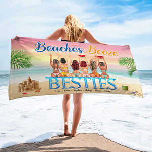 Beaches Booze Besties Personalized Sisters Beach Towel Gift For Friends - Beach Towel - GoDuckee