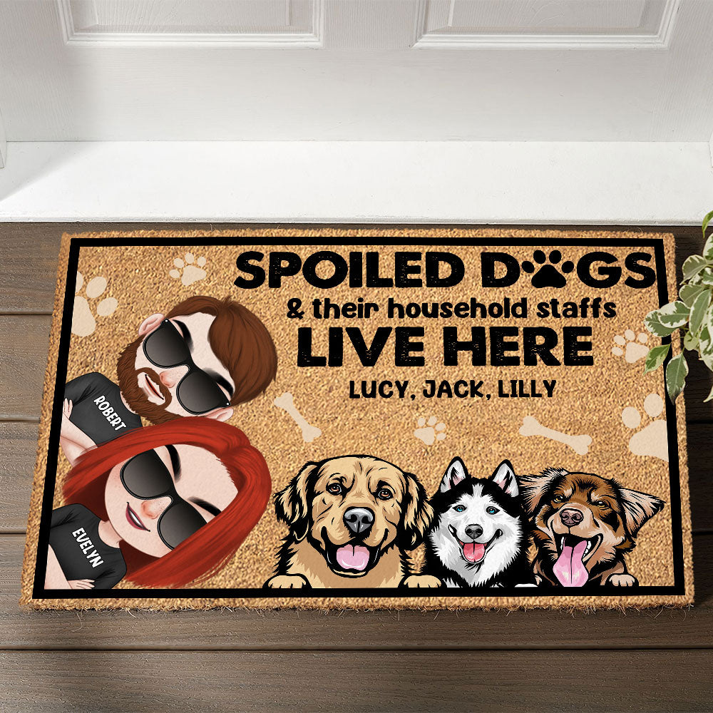 Spoiled Dogs & Their Household Staffs Live Here - Personalized Dog Doormat - Gift For Dog Lovers - Doormat - GoDuckee