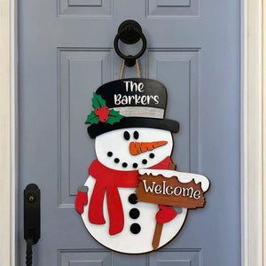 Snowman Welcome Personalized Family Wood Sign Gift For Family - Wood Sign - GoDuckee