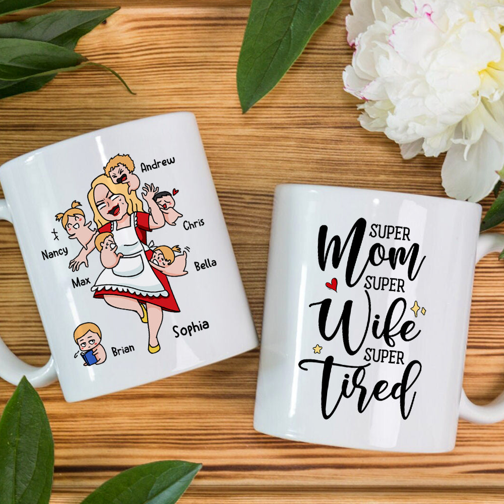Super Mom Super Wife Super Tired Personalized Mug, Gift For Mother's Day - Coffee Mug - GoDuckee