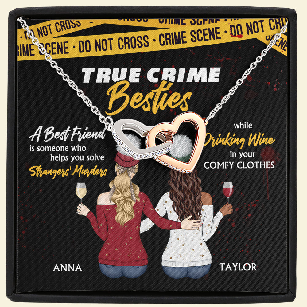 Friends True Crime Besties - Personalized Interlocking Heart Necklace - Gift for Besties - Back Sitting Girls - Jewelry - GoDuckee