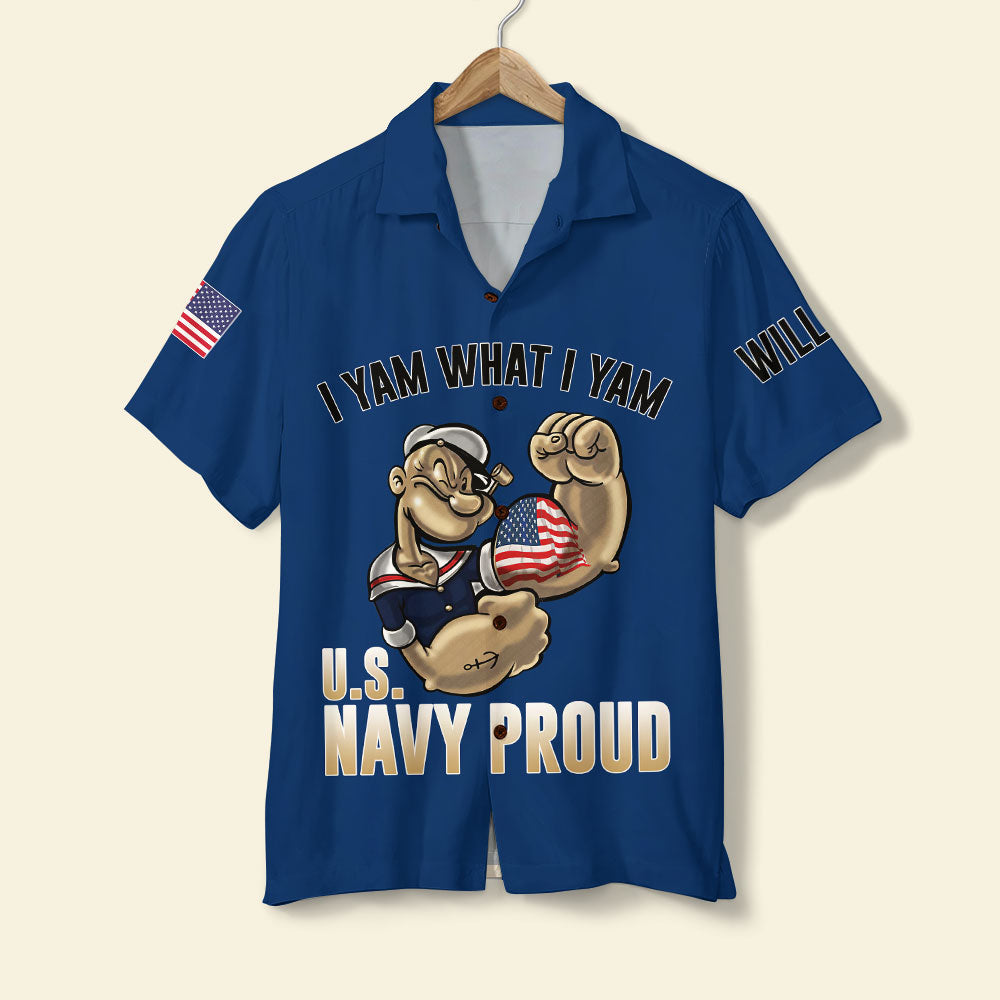 Personalized Navy Hawaiian Shirt - custom military Unit - I Yam What I Yam - Hawaiian Shirts - GoDuckee