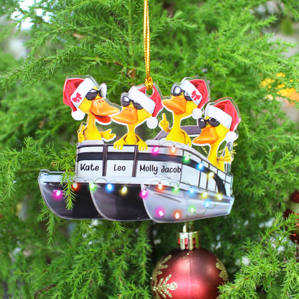 Pontoon Duck Couple - Personalized Christmas Ornament - Christmas Gift For Couple - Ornament - GoDuckee