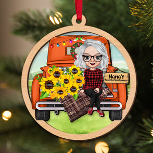 Personalized Grandma Ornament, Grandma With Flowers Car, Christmas Tree Decor - Ornament - GoDuckee