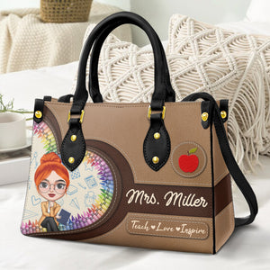 Teach Love Inspire Personalized Teacher Leather Bag, Gift For Teacher - Leather Bag - GoDuckee