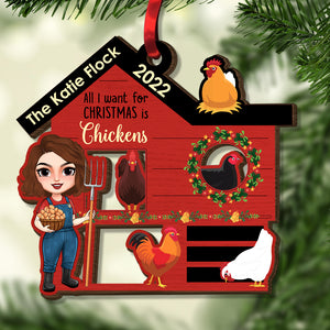 All I Want For Christmas Is Chickens Personalized Wood Ornament, Christmas Gift - Ornament - GoDuckee