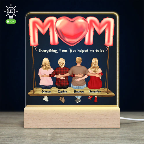 Mother’s Love Is Peace, Mom And Children Personalized 3D Led Light Wooden Base, Gift For Mother's Day - Led Night Light - GoDuckee