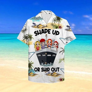 Personalized Cruising Friends Hawaiian Shirt - Shape Up Or Ship Out - Cruise & Palm Tree Pattern - Hawaiian Shirts - GoDuckee