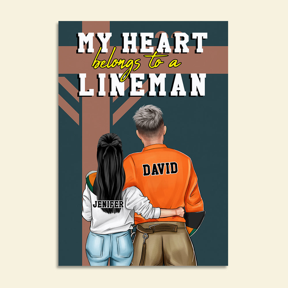 Personalized Lineman Couple Poster - My Heart Belongs to A Lineman - Couple Shoulder to Shoulder - Poster & Canvas - GoDuckee