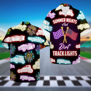 Personalized Dirt Track Racing Hawaiian Shirt - Summer Nights And Dirt Track Lights - Dirt Track Car Pattern - Hawaiian Shirts - GoDuckee