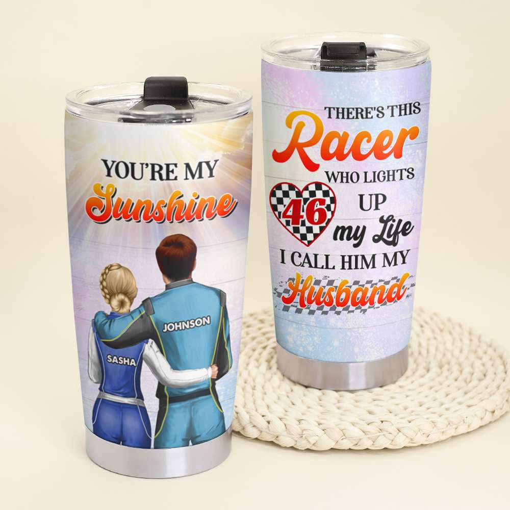 Personalized Racing Couple Tumbler Cup - You Are My Sunshine - Couple Shoulder to Shoulder - Tumbler Cup - GoDuckee