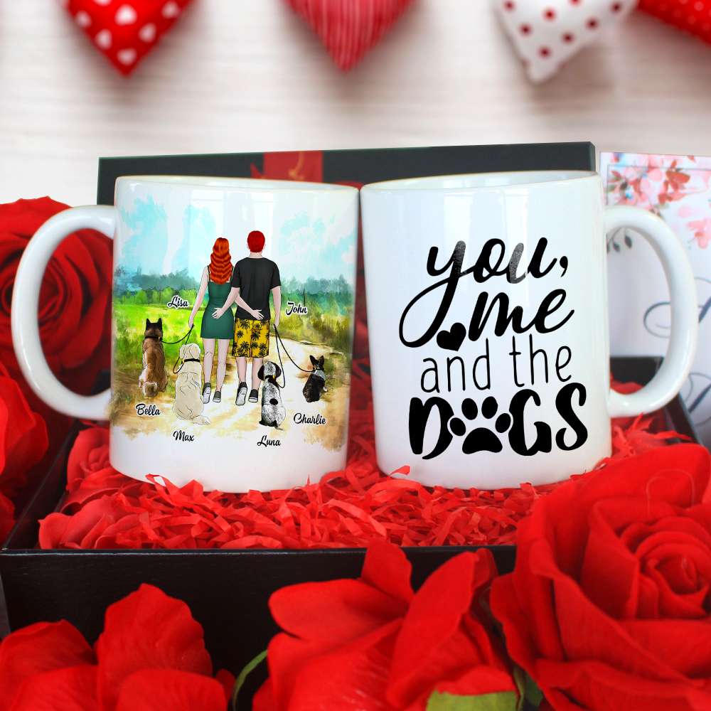 You, Me And The Dogs, Personalized Mug, Gift For Dog Lover Couple - Coffee Mug - GoDuckee