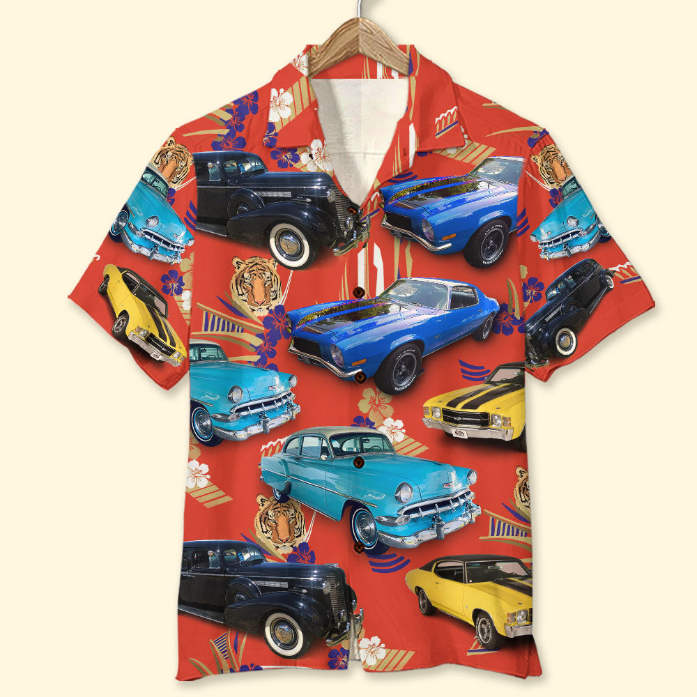 Custom Classic Car Photo Hawaiian Shirt, Tiger Pattern - Hawaiian Shirts - GoDuckee