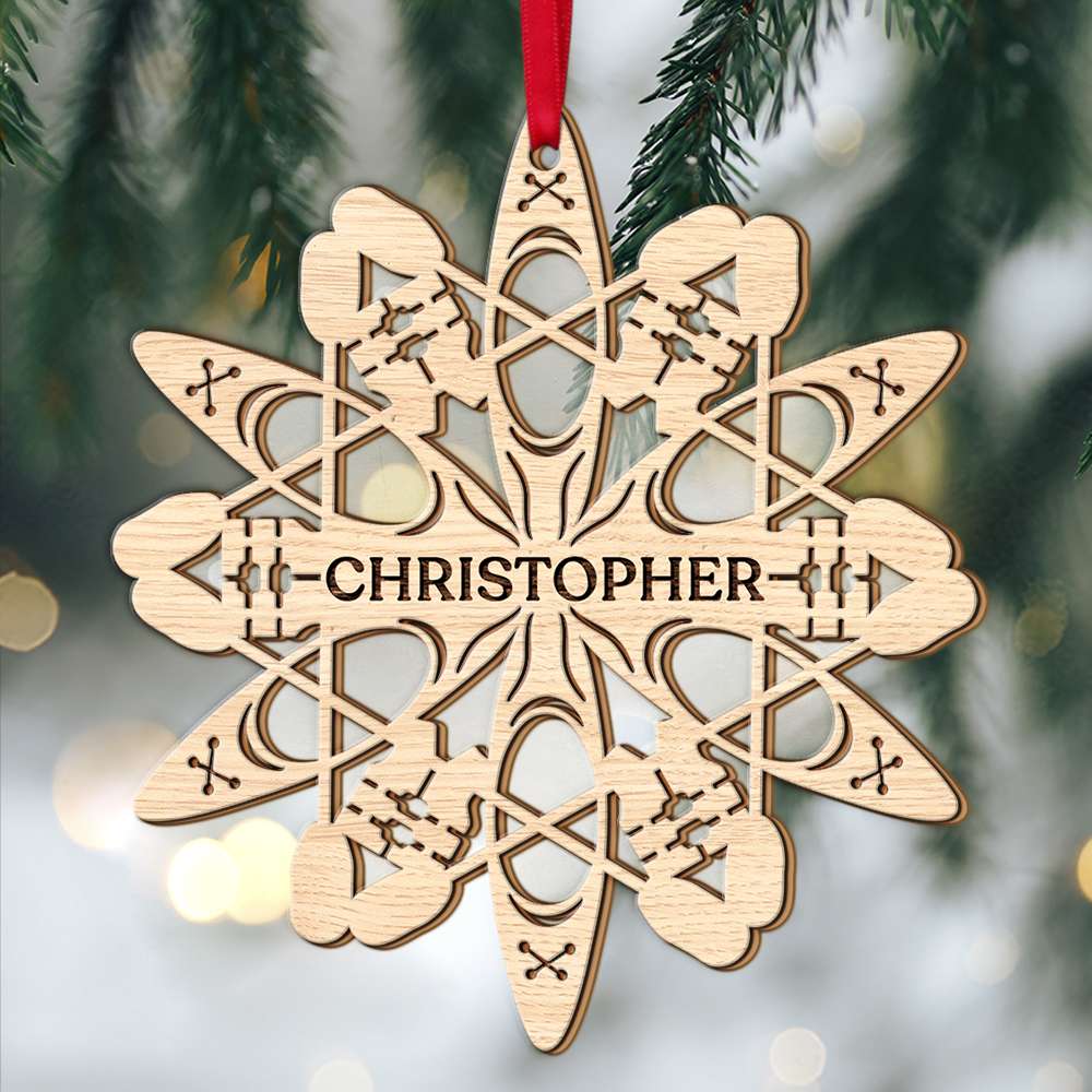 Kayaking Snowflake, Personalized 2 Layered Mix Ornament, Christmas Gift - Ornament - GoDuckee