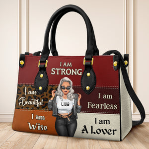 I Am Strong I Am Fearless Personalized Cool Woman Leather Bag, Gift For Her - Leather Bag - GoDuckee