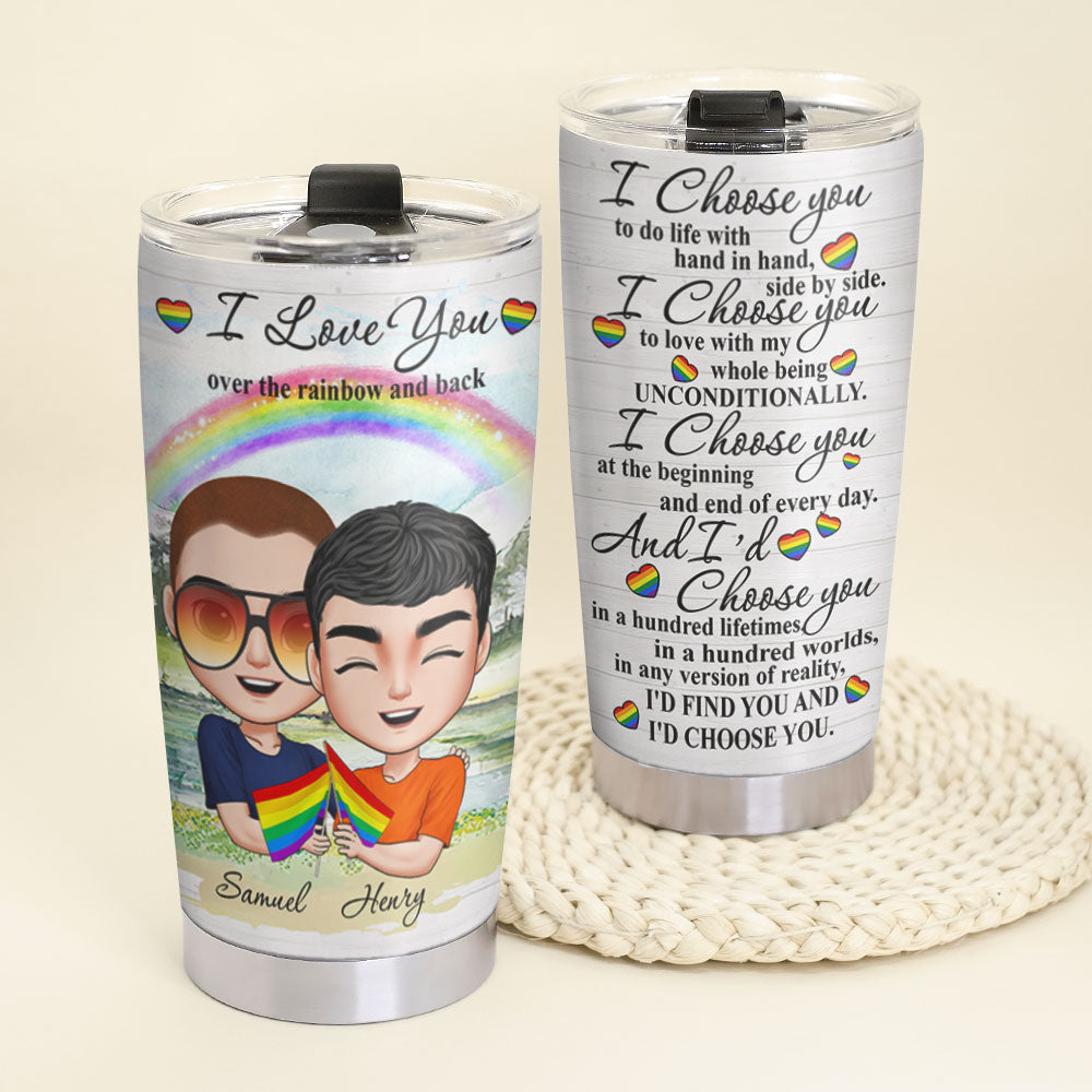 I Love You Over The Rainbow And Back, Personalized Tumbler Cup, Gift For Couples - Tumbler Cup - GoDuckee