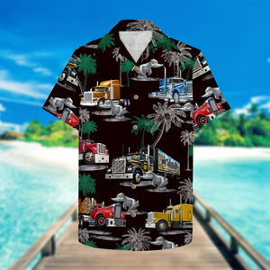 Duck Truck Pattern Hawaiian Shirt, Aloha Black Shirt For Trucker - Hawaiian Shirts - GoDuckee