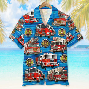Custom Fire Engine Photo Hawaiian Shirt, Gift For Firefighter - Hawaiian Shirts - GoDuckee