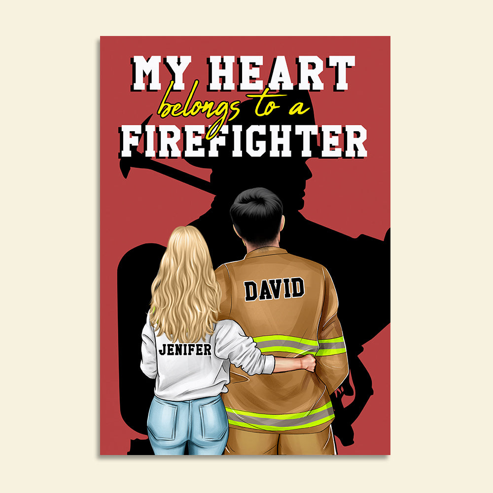 Personalized Firefighter Couple Poster - My Heart Belongs to A Firefighter - Couple Shoulder to Shoulder - Poster & Canvas - GoDuckee