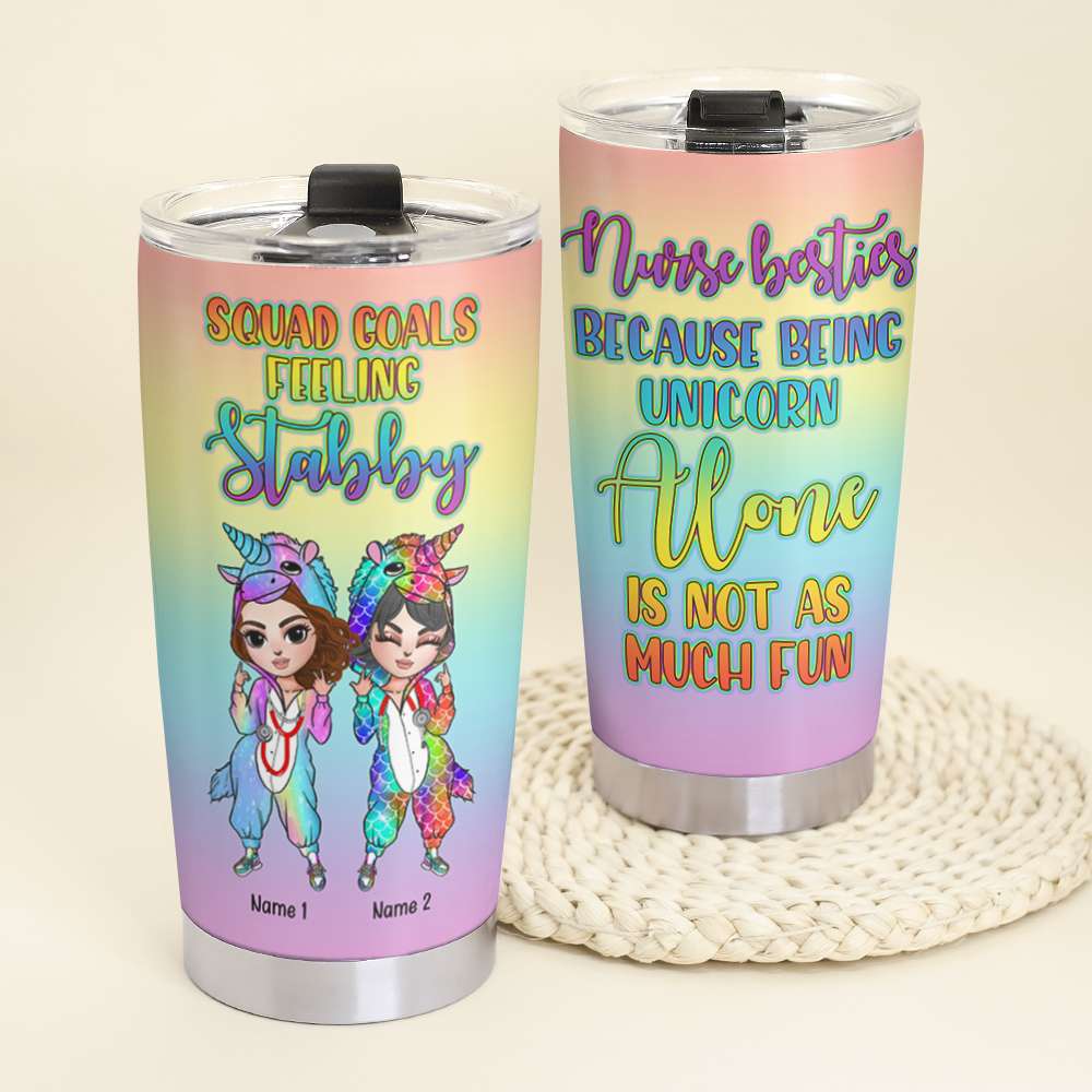Personalized Unicorn Sister Squad Tumbler Cup - Goals Feeling Stabby - Unicorn Girl Doll - Tumbler Cup - GoDuckee