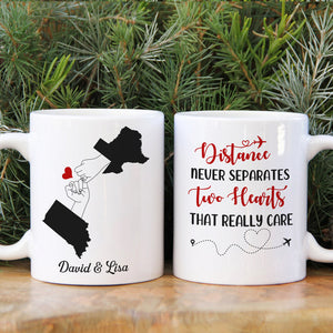 Distance Never Separates Two Hearts That Really Care Personalized Couple Mug, Gift For Couple - Coffee Mug - GoDuckee