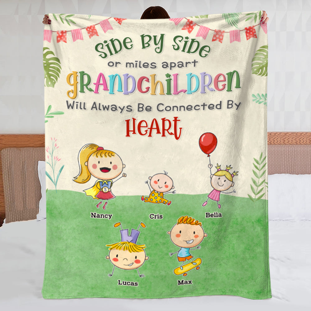 Grandchildren Will Always Be Connected By Heart Personalized Blanket, Gift For Grandma - Blanket - GoDuckee