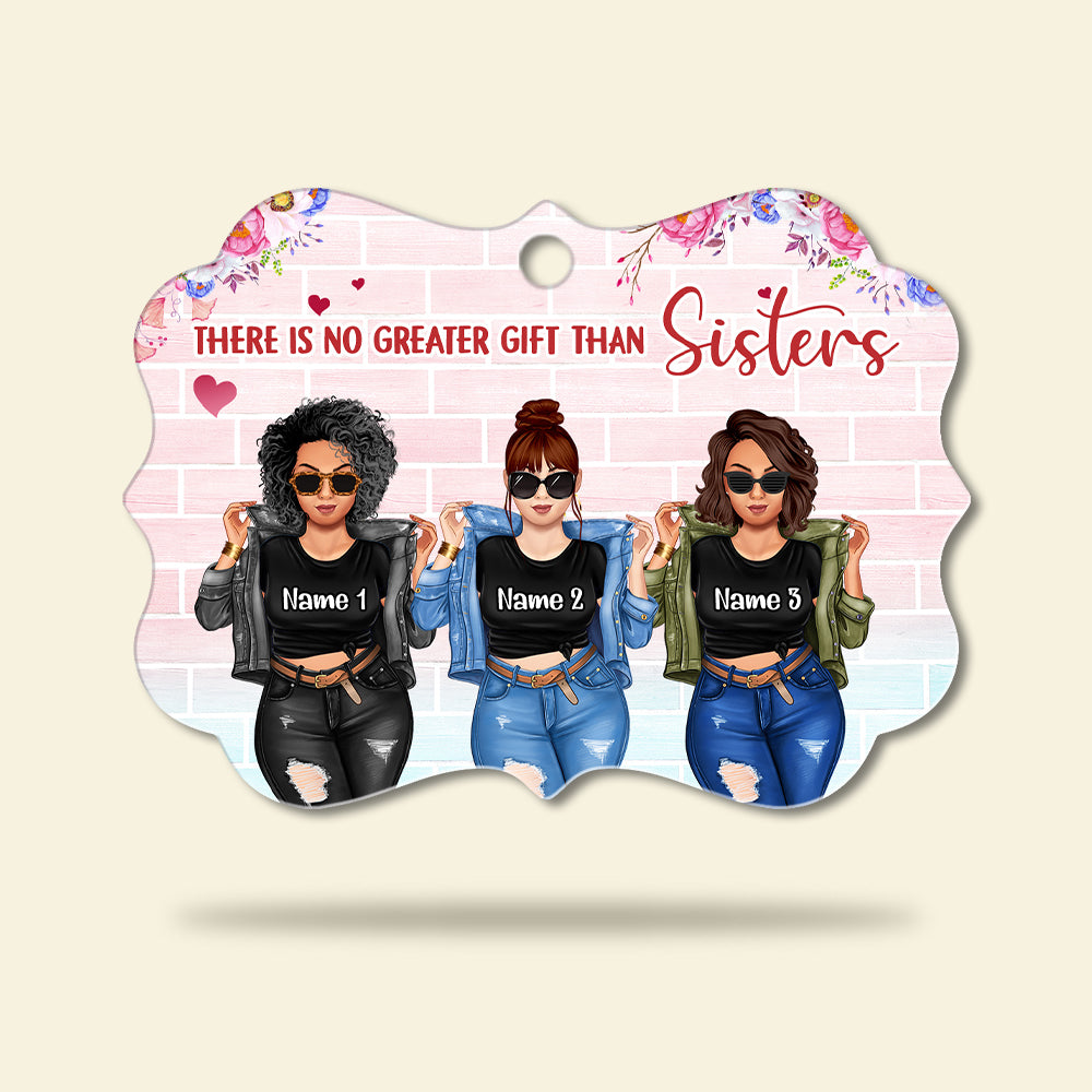 Friends No Greater Gift Than Sisters - Personalized Ornament - Gift for Friends - Front Denim Girls - Ornament - GoDuckee