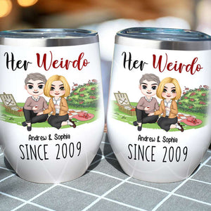 Her Weirdo, His Crazy, Personalized Tumbler, Funny Gift For Couple - Wine Tumbler - GoDuckee