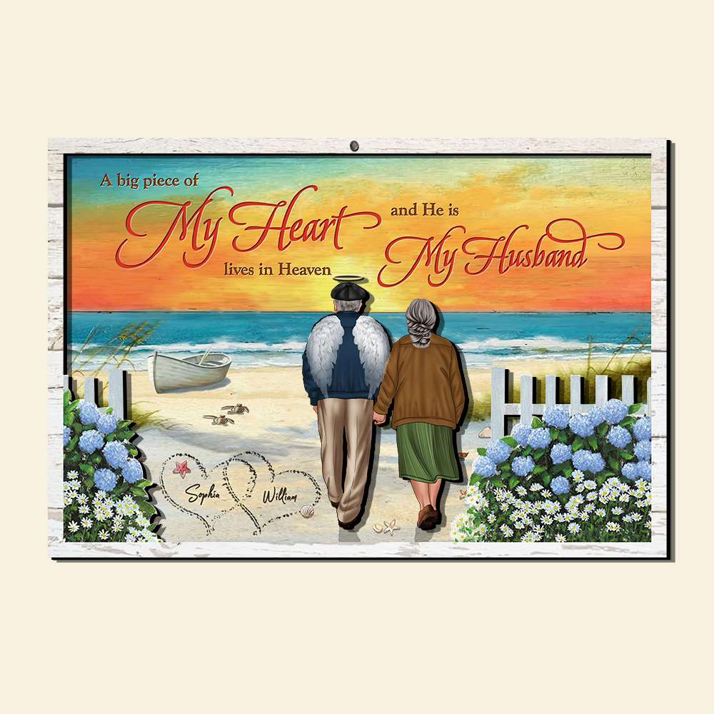 A Big Piece Of My Heart Lives In Heaven Personalized Layer Wood Art - Wood Sign - GoDuckee