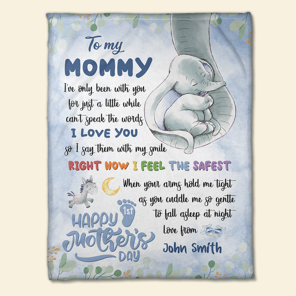 Happy Mother's Day - Elephant New Mom Personalized Blue Blanket - Mother's Day Gift - Mother's Day Blanket - Gift For Mom - Blanket - GoDuckee