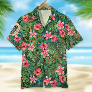 Personalized Police Hawaiian Shirt, Custom Police Badge, Floral Pattern - Hawaiian Shirts - GoDuckee