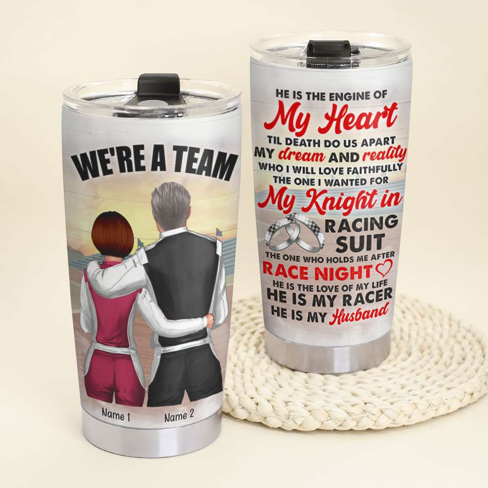 Personalized Racing Couple Tumbler - We're A Team Till Death Do Us Apart - Tumbler Cup - GoDuckee