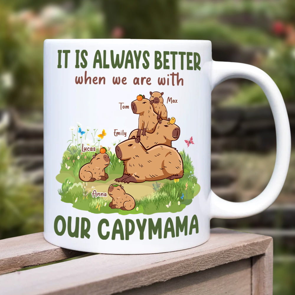 It Is Always Better When We Are With, Personalized Mug, Gift For Mom, Mother's Day Gift, Capybara Mom And Kids Mug - Coffee Mug - GoDuckee