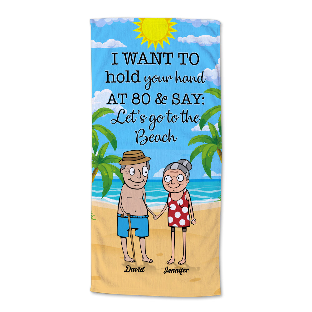 Let's Go To The Beach At 80 - Personalized Beach Towel, Couple Beach Towel - Funny Gifts for Couple - Beach Towel - GoDuckee