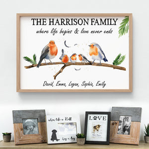 Where Life Begins & Love Never Ends Personalized Bird Family Canvas Print, Gift For Family - Poster & Canvas - GoDuckee