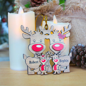 Christmas Reindeer Family, Personalized Wood Ornament - Ornament - GoDuckee