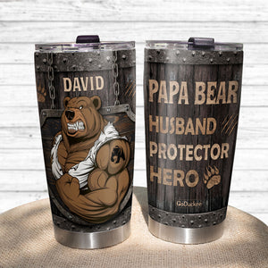 Papa Bear Husband Protector Hero, Personalized Father's Day Tumbler Cup, Gift For Dad - Tumbler Cup - GoDuckee