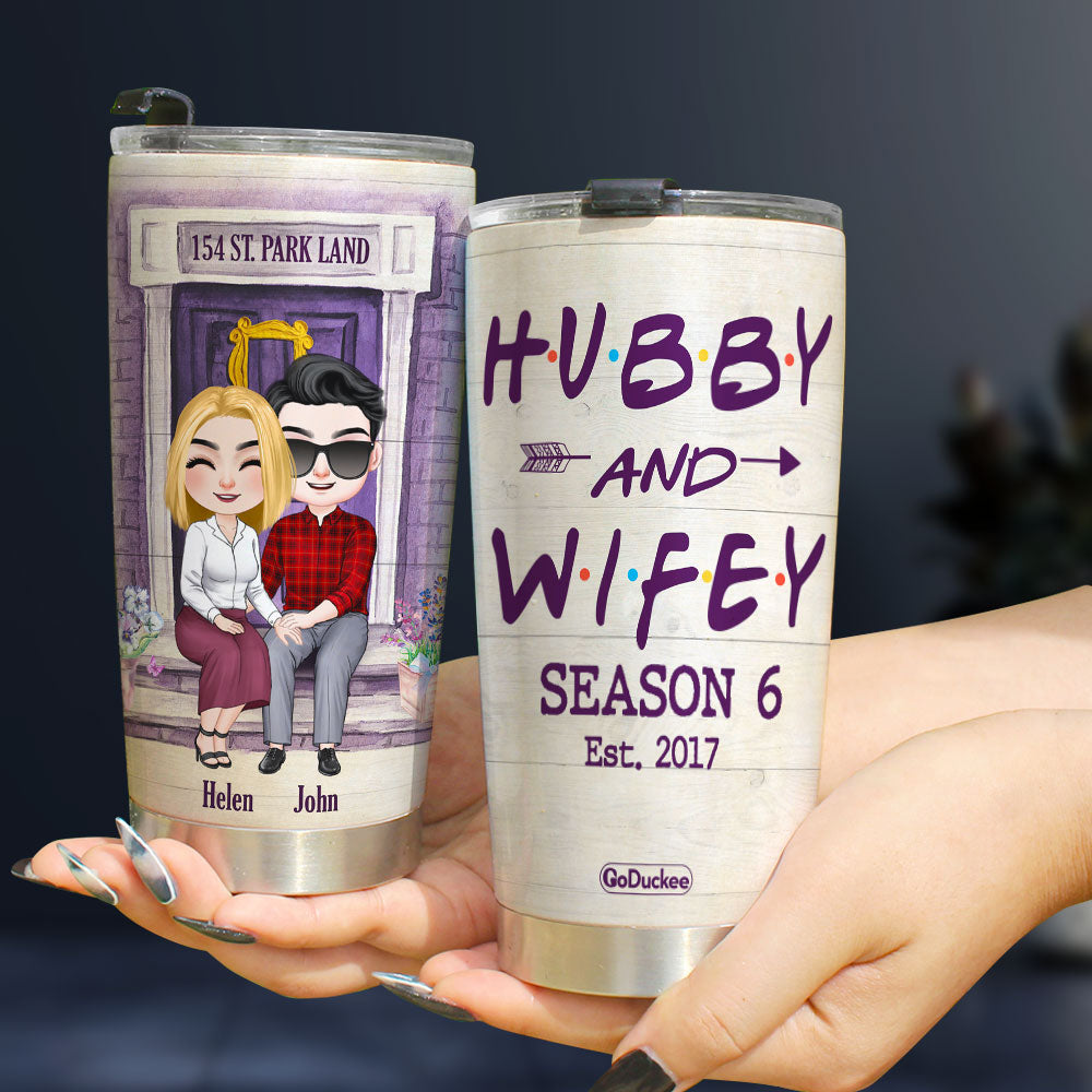 Hubby And Wifey, Happy Couple Hand In Hand, Personalized Tumbler - Tumbler Cup - GoDuckee