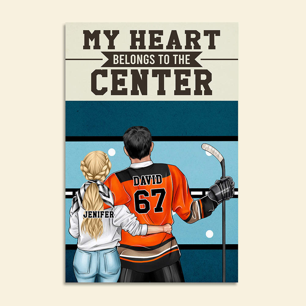 Personalized Hockey Couple Poster - My Heart Belongs To The Center - Couple Shoulder to Shoulder - Poster & Canvas - GoDuckee