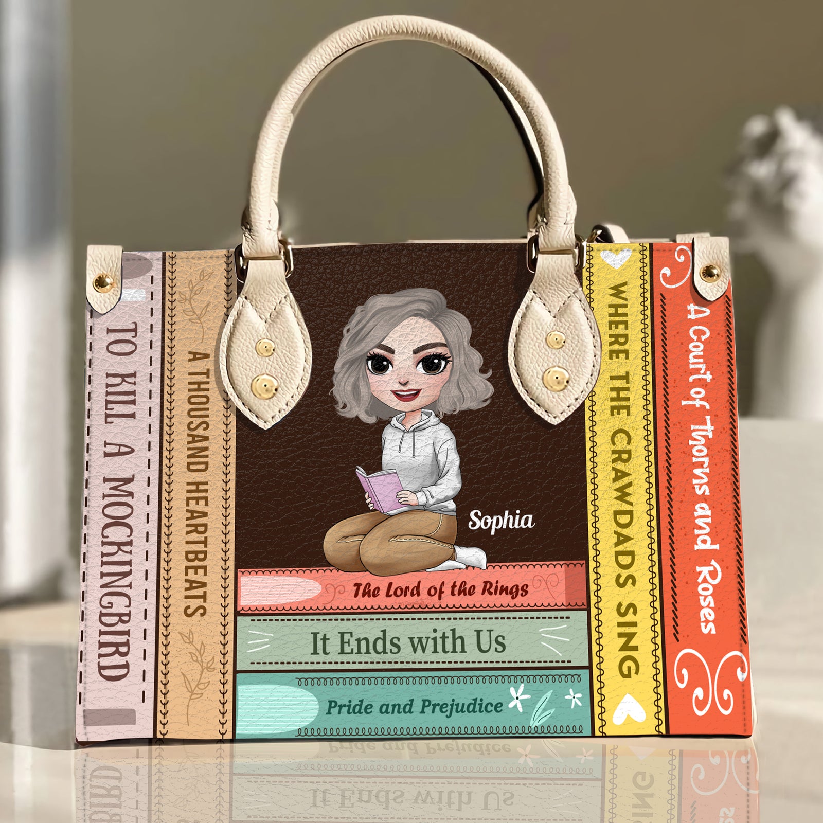 Girl Reading Book, Book Collection, Personalized Leather Bag - Leather Bag - GoDuckee