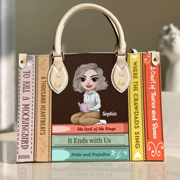 Wallpaper Girl Reading Book, Book Lover Leather Bag Gift - GoDuckee