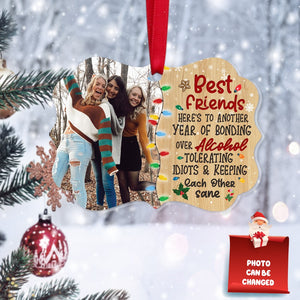 Best Friend Here's To Another Year Of Bonding Over Alcohol Tolerating Idiots And Keeping Each Other Sane, Personalized Medallion Acrylic Ornament - Ornament - GoDuckee
