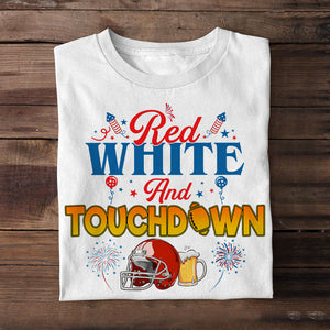 Red White And Touchdown Personalized Football 4th Of July Shirt Gift For Football Lovers - Shirts - GoDuckee
