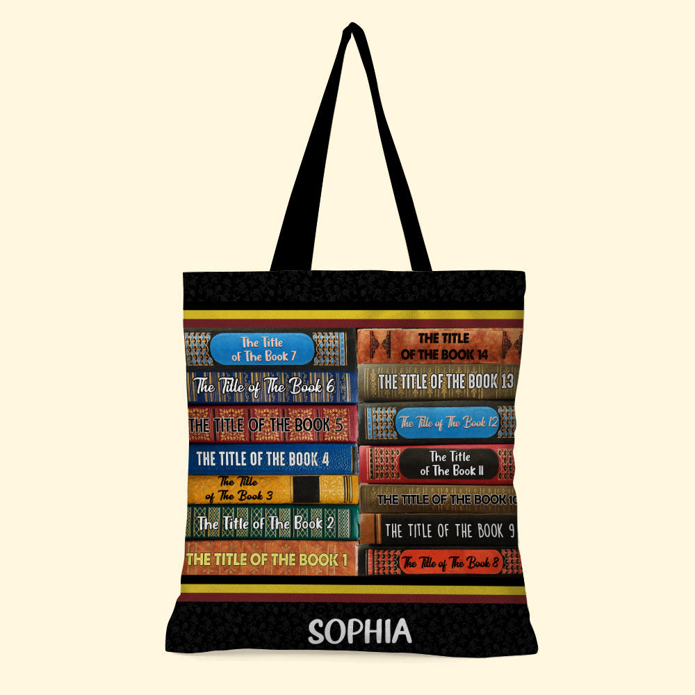 Personalized Book Lovers Tote Bag - custom book titles - OVERLAPPING BOOKS - Tote Bag - GoDuckee