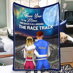 I Love You To The Moon And Back Personalized Racing Blanket, Gift For Couple - Blanket - GoDuckee