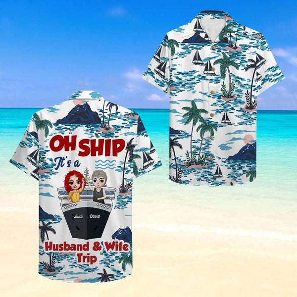 GoDuckee Personalized Cruise Flamingo Hawaiian Shirt - Oh Ship It's A Girls Trip